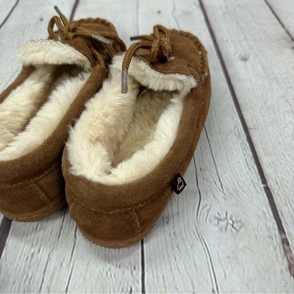 lamo UNISEX toddler brown suede moccasin slipper sz 11Y faux fur festival casual